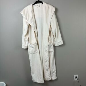 Pottery Barn cream white cape shoulder fleece long floor length robe
